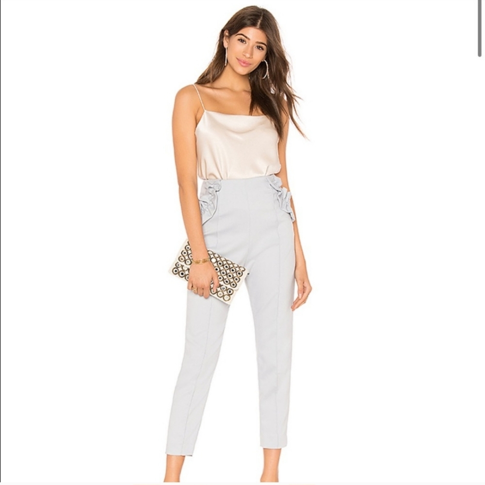 Elliatt Harmony Pintuck Ruffle Pocket High Waist Slim Straight Ankle Pants